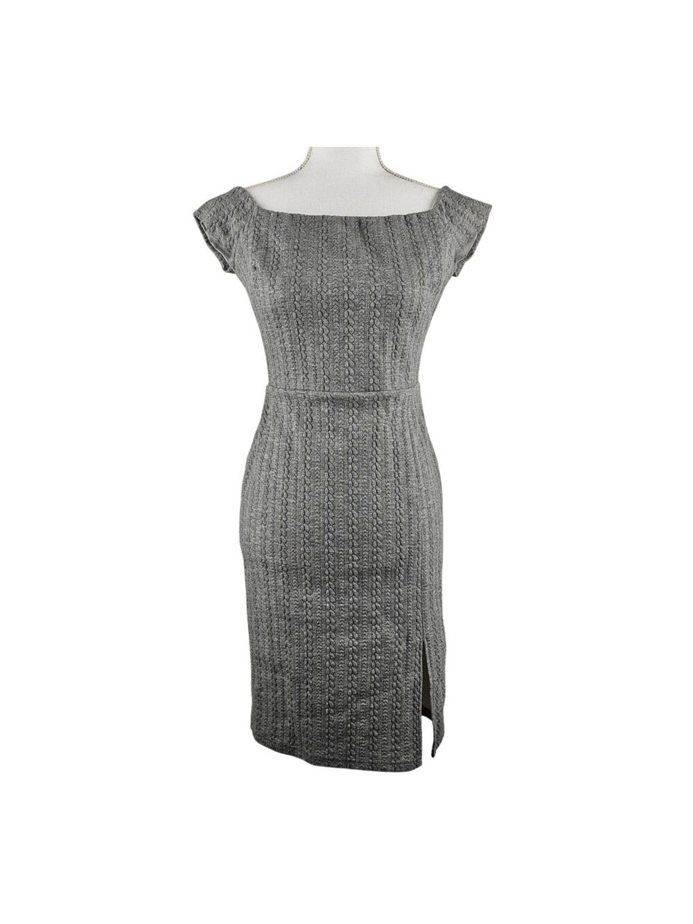 ALI & JAY “WON’T BE SILENCED” DRESS – GRAY – SIZE SMALL – OFF-SHOULDER – BODYCON